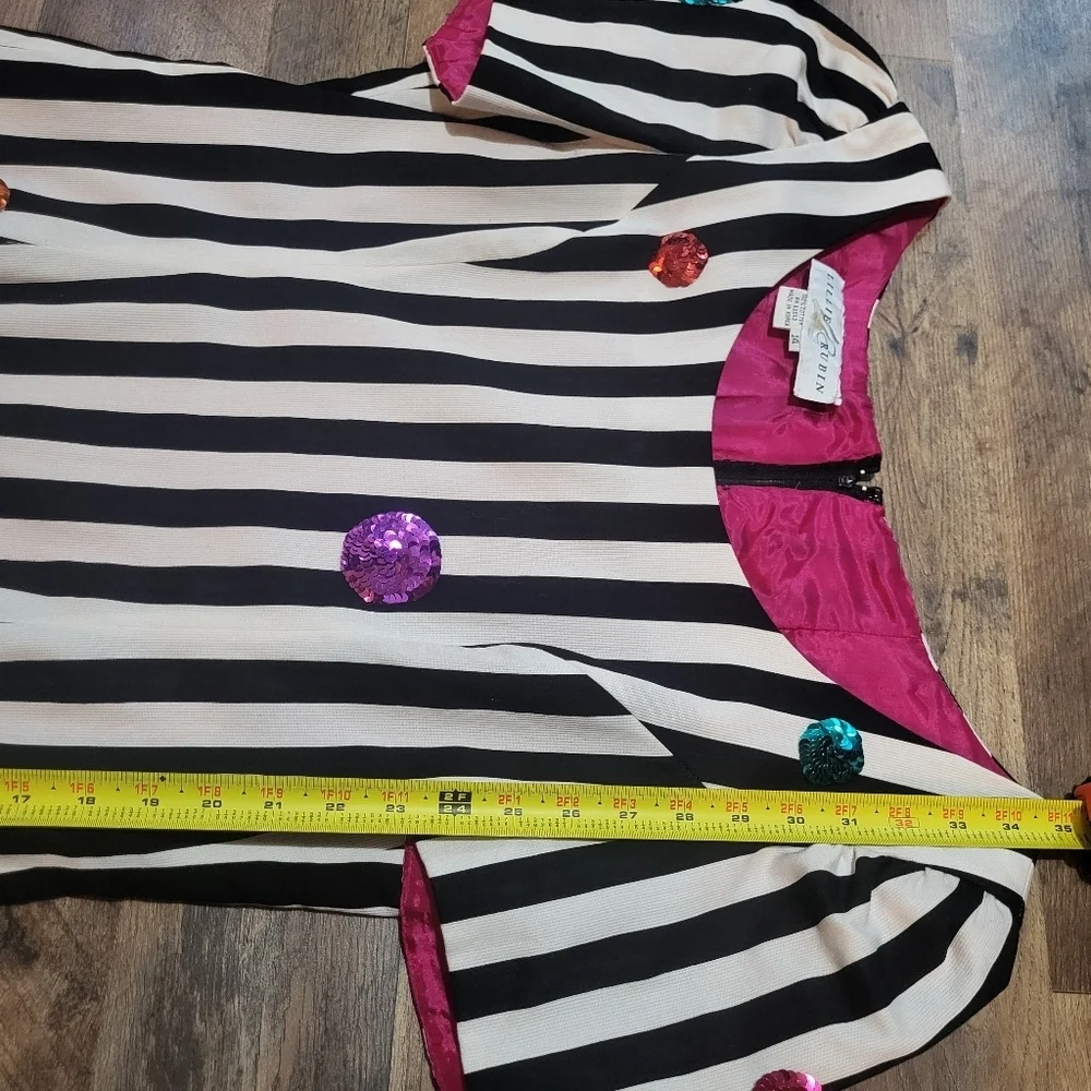 Vintage 70's/80's Lillie Rubin Designer Black and White Sequined Ruffle Dress 14 - Picture 4 of 9